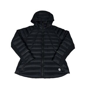 L.L.Bean Womens Down Puffer Jacket Black Hooded L Petite Lightweight Coat